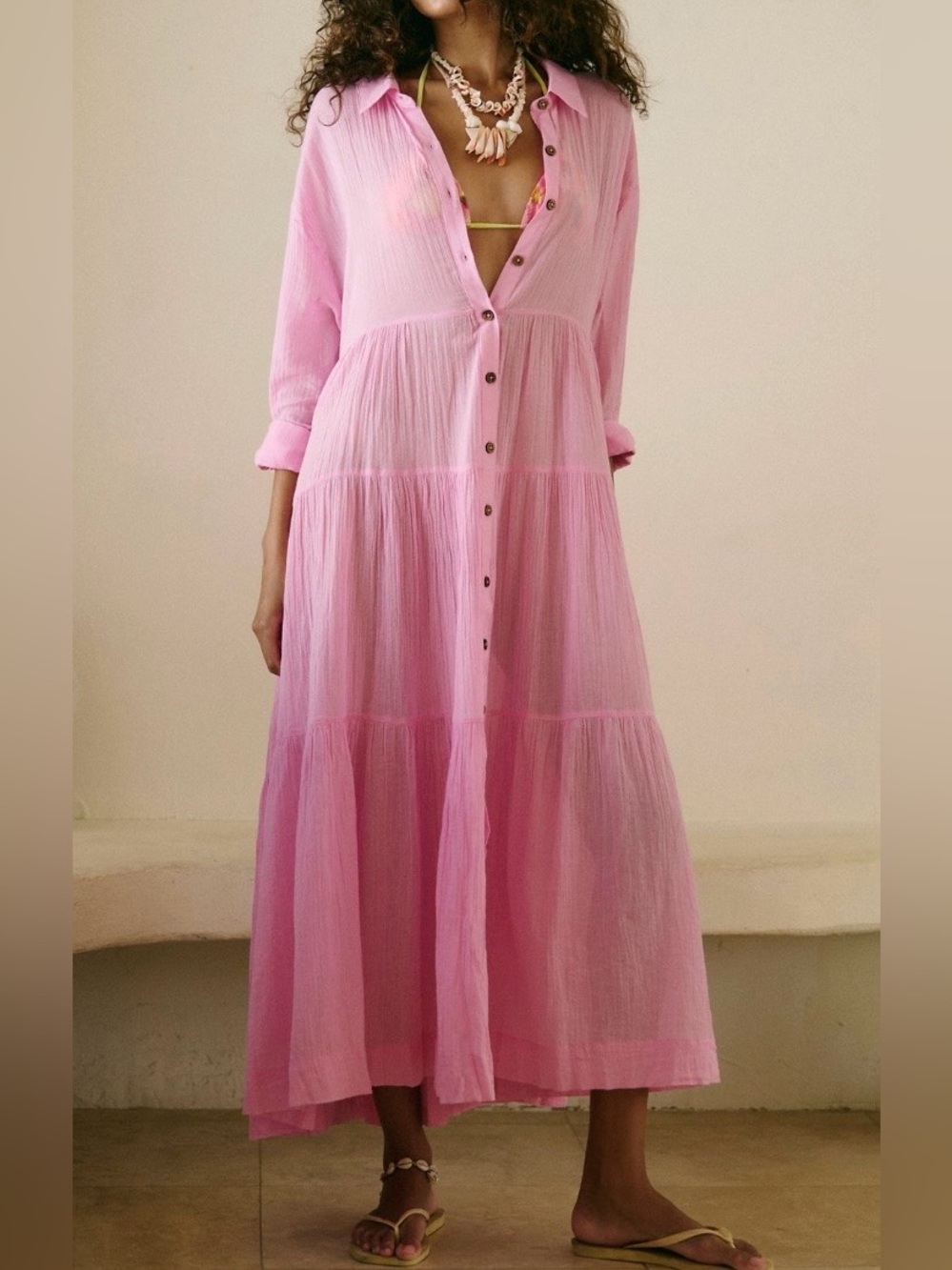 FREE PEOPLE Salt Breeze Pink Cotton Midi Dress w/ Pockets, XS-M